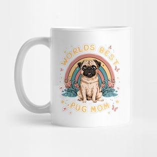 World's Best Pug Mom Colorful Rainbow and Flowers Mug